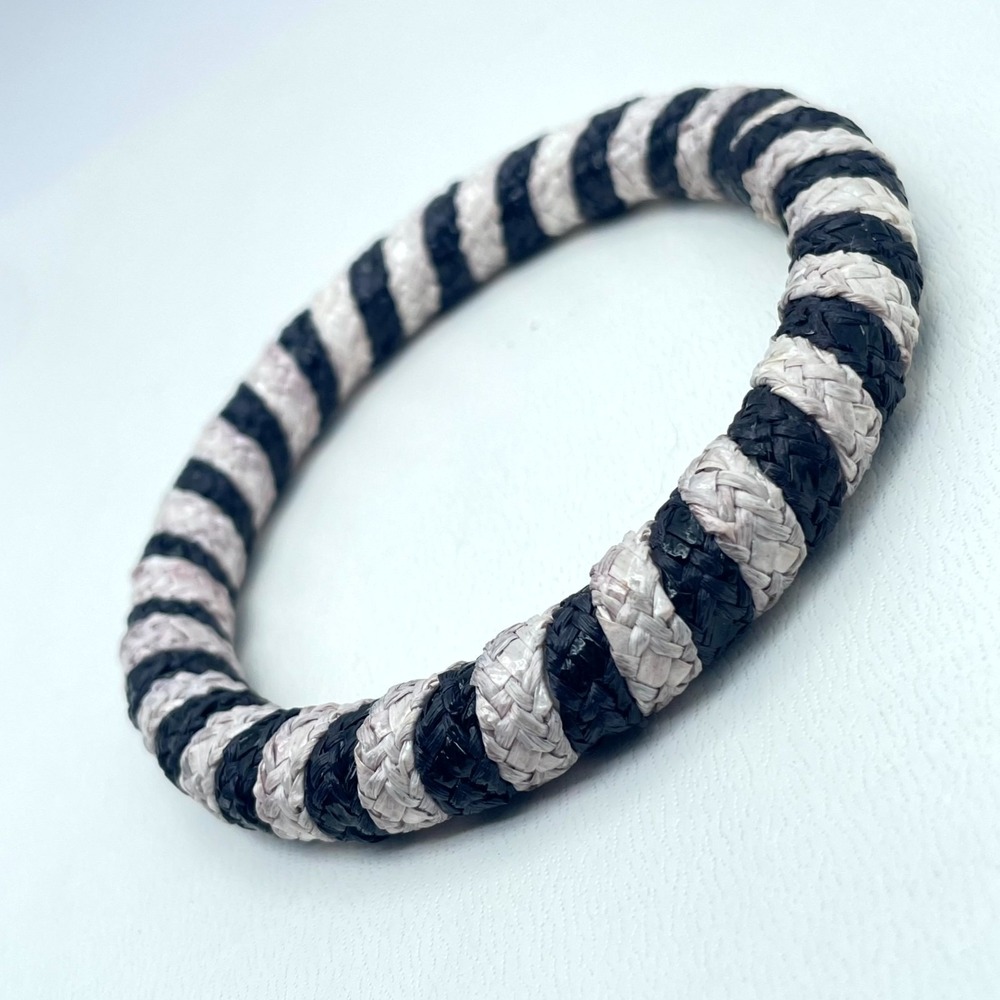 Bohemian Black White Eco-Chic Thin Woven Braided Rope-Style Bangle Bracelet - Picture 8 of 14